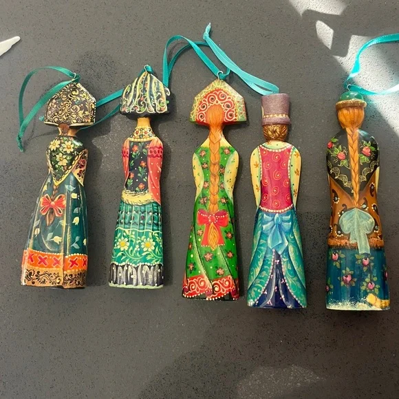 Vintage Wood Hand painted Russian Ornaments Nesting doll style - Picture 14 of 17